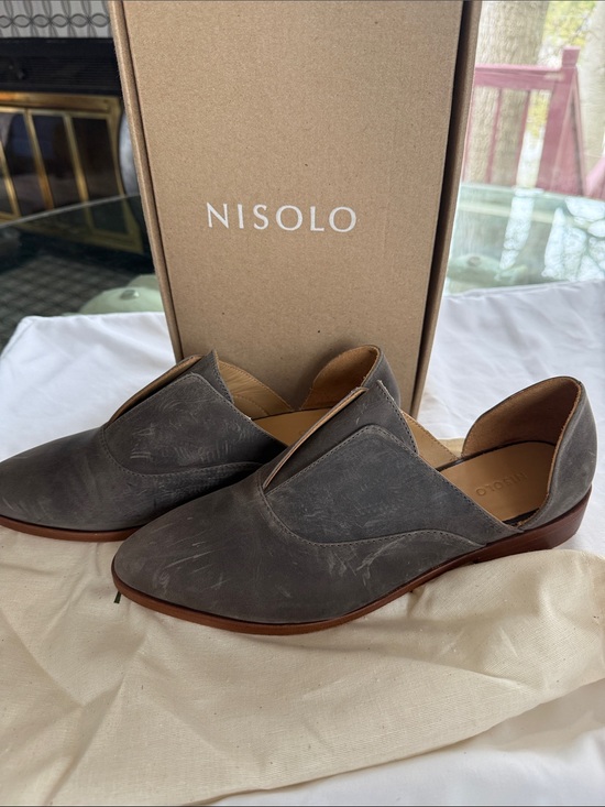 Nisolo Shoes - Nisolo Womans Emma d’ Orsay Charcoal Gray Leather Slip-On Loafers